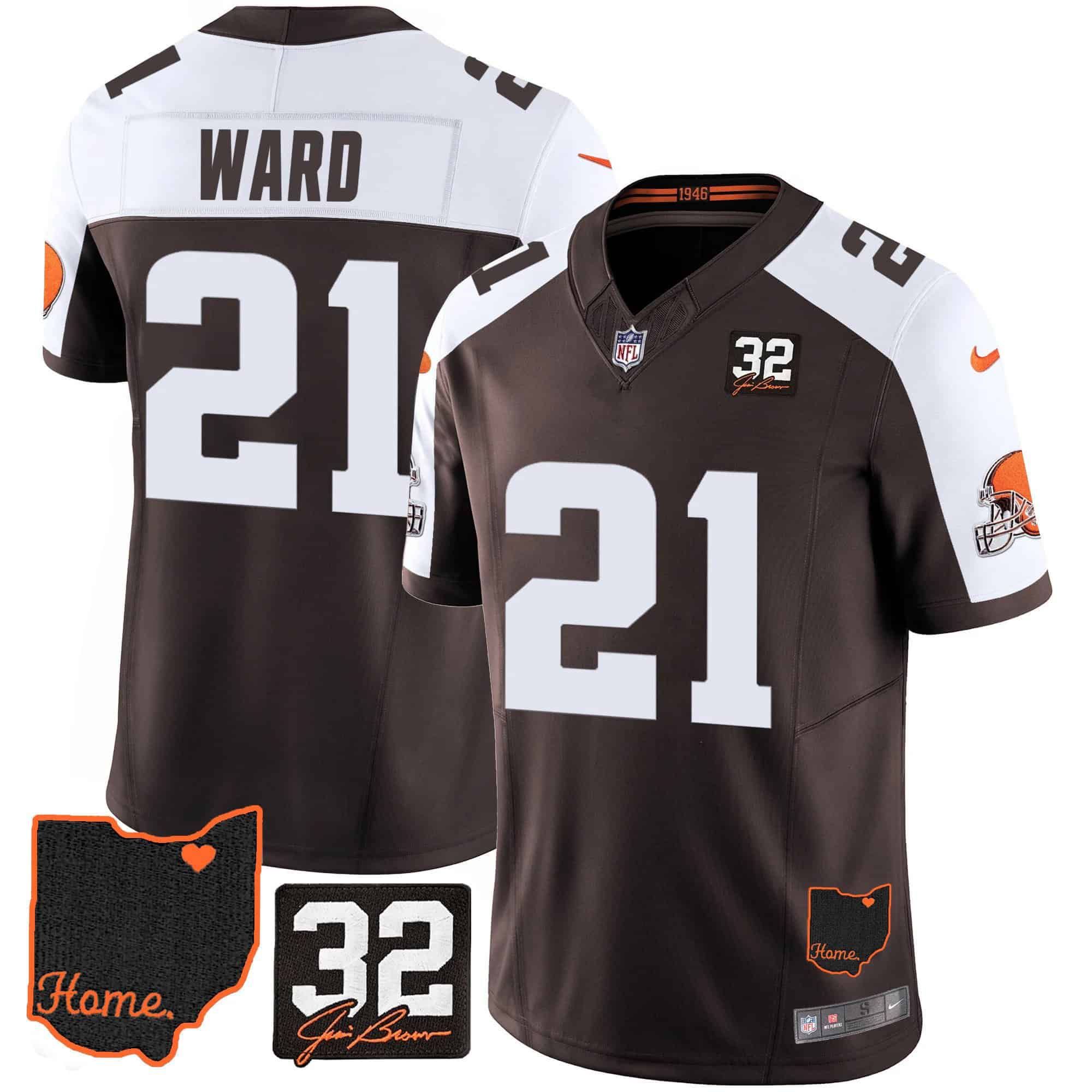 Men Cleveland Browns 21 Ward Brown Memorial Home Patch 2024 Nike NFL Jersey